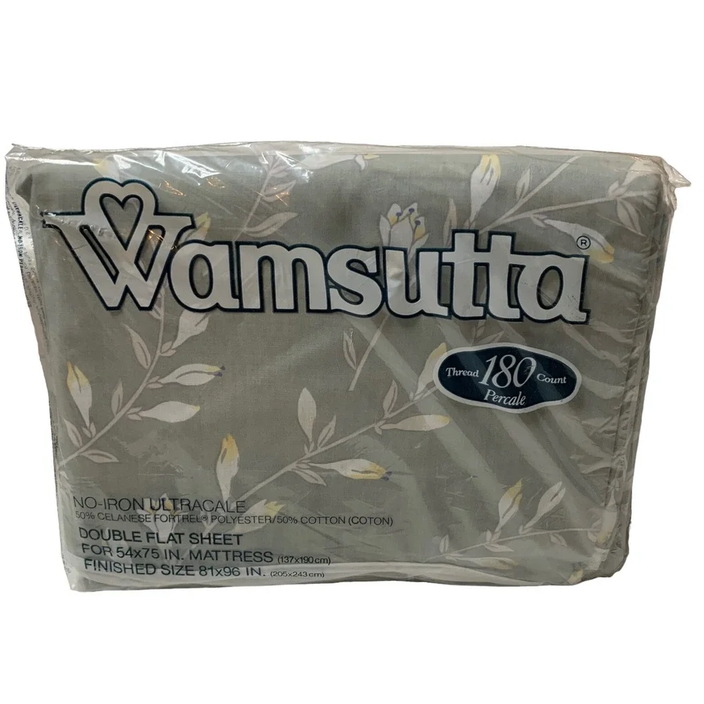 Vintage Wamsutta Percale Silver Blossom Gray Retro Double Flat Sheet NOS NEW